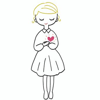 心が満たされている女の子の線画 女の子,人物,心,メンタル,ハート,線画,手描きのイラスト素材