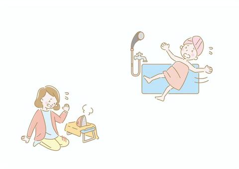怪我01A 怪我01A 風呂場,火傷,アイロン,主婦,熱い,転倒,女性,バスルーム,すべる,バスタイムのイラスト素材