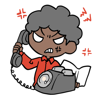 怒って黒電話をかけるアフロ男性 アフロ,黒電話,怒る,激怒,クレーム,文句,通話,家電,ダイヤル式,不機嫌のイラスト素材