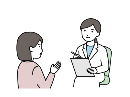 診察をする女性医師 診察,問診,医師,白衣,女性,説明,患者,カウンセリング,医療のイラスト素材