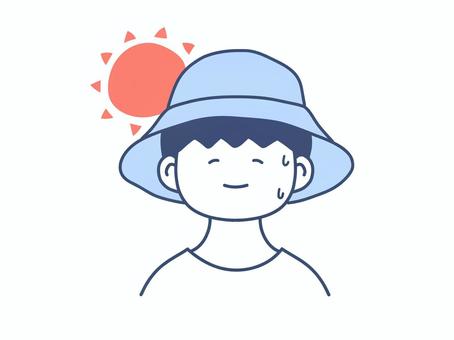 熱中症対策で帽子を被る男の子のイラスト 帽子,熱中症,予防,対策,日差し,注意,真夏,夏バテ,暑い,夏のイラスト素材