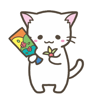 羽子板と白猫 可愛い,猫,白,キャット,デフォルメ,動物,ゆるかわ,シンプル,png,jpegのイラスト素材