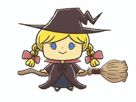 魔女 魔女,ハロウィン,女の子,箒,コスプレ,10月,かわいい,単品,手書きのイラスト素材