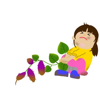 Illustration, sweet potato, potato digging, girl, 