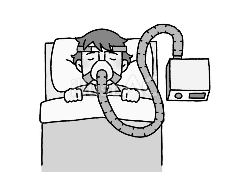 CPAP治療【グレースケール】 睡眠時無呼吸症候群,cpap,治療のイラスト素材