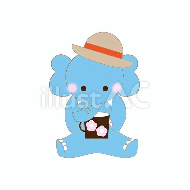 水分補給するゾウ アニマル,ゾウ,可愛いのイラスト素材