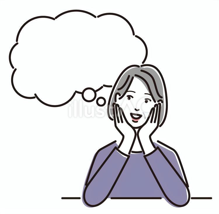 頬杖をつき、何かを考えるシニア女性 想像,考える,頬杖のイラスト素材
