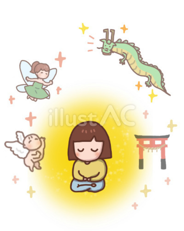 龍/妖精/天使/神社のことを考える女の子 龍,妖精,天使のイラスト素材