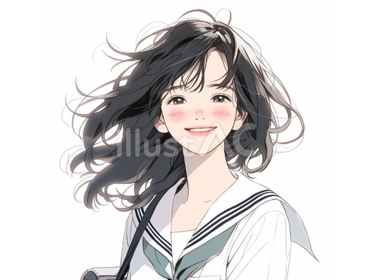 照れ笑いを浮かべたセーラー服の女子高生 女子高生,セーラー服,笑いのイラスト素材