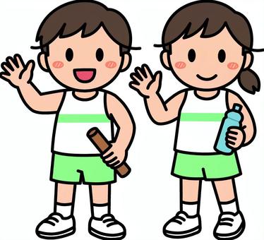 緑の陸上の子供たちです。 陸上,男の子,女の子,シンプル,ランニング,走る,スポーツ,長距離,短距離,リレーのイラスト素材