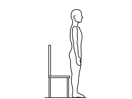 横から見た椅子から立ち上がった人 起立,立位,横向き,線画,白黒のイラスト素材