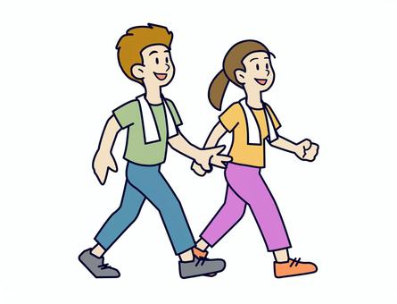 ウォーキングする2人-背景無し ウォーキングする2人-背景無し ウォーキング,男性,女性,10代,20代,30代のイラスト素材
