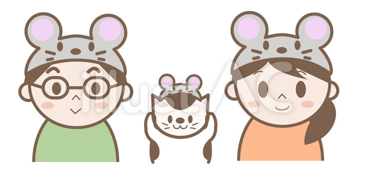 2人家族＋１匹 家族,二人,猫のイラスト素材
