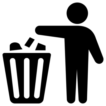ゴミを捨てる人のアイコン 黒 ゴミ箱,ダストボックス,ポリバケツ,くずかご,ゴミ捨て,生活,暮らし,処分,リサイクル,リユースのイラスト素材