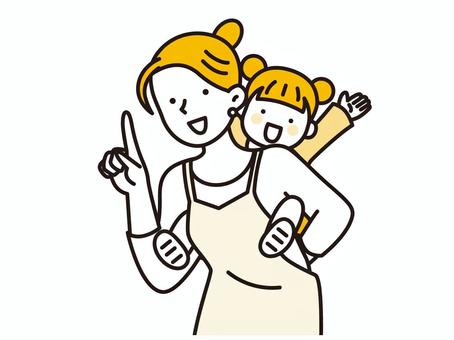 女の子をおんぶして指差しするお母さん 親子,女の子,おんぶ,子ども,お母さん,指差し,女性,楽しい,にっこり,ママのイラスト素材