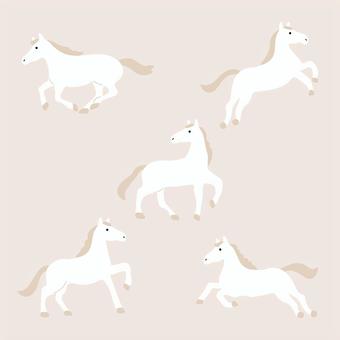 色々なポーズの馬イラスト 馬,ポーズ,駆ける,跳ぶ,走る,振り返る,動き,手書き,装飾,飾りのイラスト素材