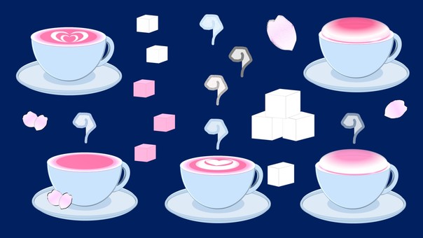 桜ラテ 桜,桜ラテ,ピンク,水色,春,食べ物,飲み物,砂糖,カフェ,オシャレのイラスト素材