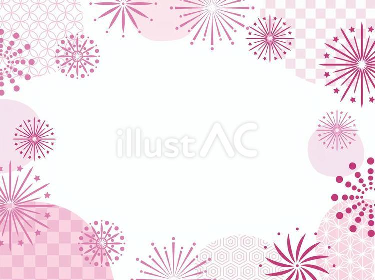 花火と和柄のフレーム　夏のピンクの背景 花火,和柄,夏のイラスト素材