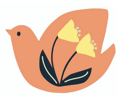 黄色い花模様のピンク色の鳥 鳥,花,かわいい,柄,飛ぶ,明るい,植物,動物,可憐,アイコンのイラスト素材