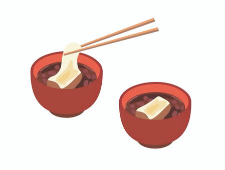 四角のお餅のぜんざい ぜんざい,箸,餅,四角,食べ物,小豆,和菓子,甘味,スイーツ,和風のイラスト素材
