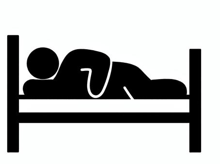 側臥位のピクトグラム 側臥位,横向き,うたた寝,昼寝,ピクトグラム,シルエット,モノクロ,白黒,ベッド,線のイラスト素材