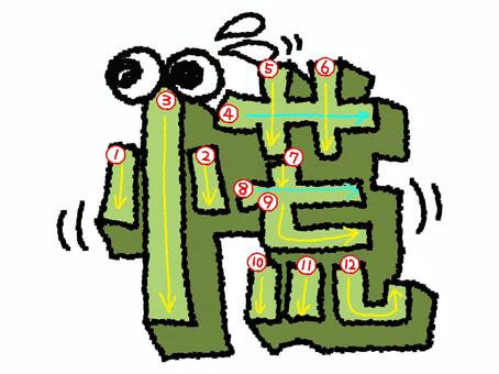 慌　漢字　書き順あり 慌,フォント,漢字,立体,文字絵,目,書き順,矢印,12画,可愛いのイラスト素材