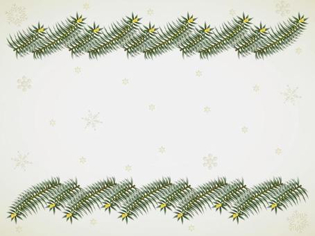 もみの木・雪の結晶-横-２ もみの木,クリスマス,雪の結晶,12月,冬,枝,フレーム,カード,季節,自然のイラスト素材