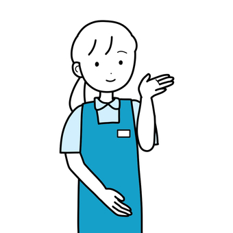 シンプルコンビニ店員女（b） シンプル,コンビニ,コンビニ店員,販売,販売員,エプロン,女,人,線画,手描きのイラスト素材