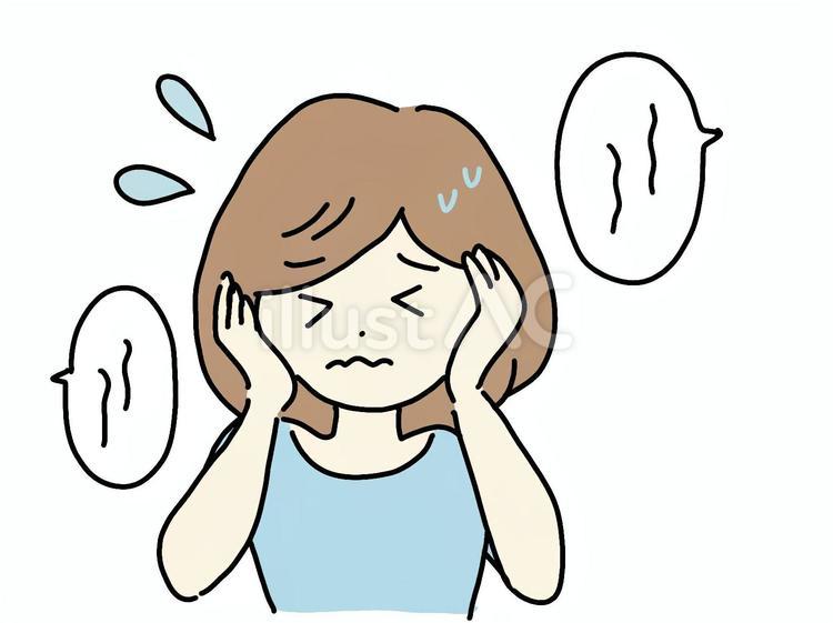 聞くのが辛くて耳を塞ぐ人 汗,不快,困り顔のイラスト素材