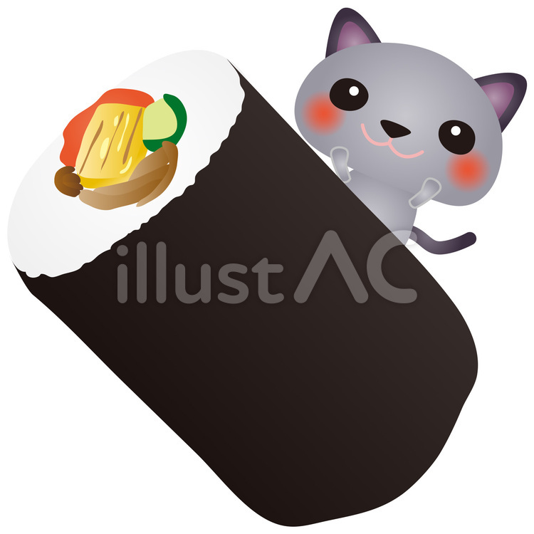 cat025 猫,恵方巻き,節分のイラスト素材