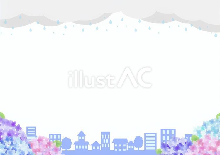 紫陽花と街並みのフレーム あじさい,背景,フレームのイラスト素材