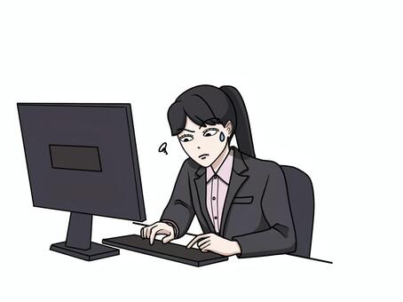 キーボード操作が苦手で慌てるスーツ女性 タイピング,パソコン,スーツ,女性,焦る,ビジネス,デスクワーク,事務,業務,慌てるのイラスト素材