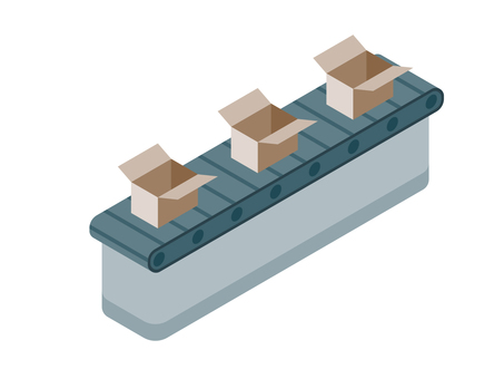 アイソメトリック_ベルトコンベア アイソメトリック,立体,アイソメ,斜め上,工場,機械,生産ライン,製造,コンベア,ベルトのイラスト素材