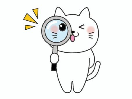 虫眼鏡を覗く猫　02 猫,虫めがね,虫眼鏡,発見,探す,見つける,ひらめき,拡大,見る,研究のイラスト素材