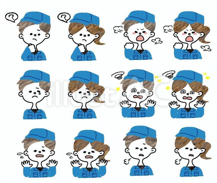 作業着　表情集　２ 作業員,作業着,作業服のイラスト素材
