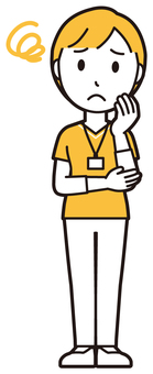  訪問看護師女性(黄)-276-全身 困った,訪問看護師,看護師,女性,医療,病院,介護,ナース,在宅看護,クリニックのイラスト素材