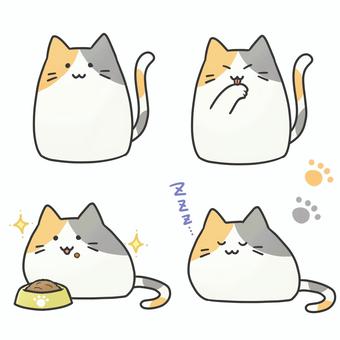ねこ03(三毛猫) ねこ03(三毛猫) 猫,ねこ,三毛猫,ミケネコ,ゆるい,可愛い,デフォルメ,毛づくろい,毛繕い,食事のイラスト素材