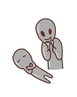 フォークを持って仲間を見つめる宇宙人 宇宙人,グレイ,仲間,フォーク,ナイフのイラスト素材