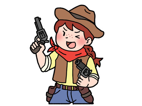 西部劇カウガール 西部劇,カウガール,二丁拳銃,女性,ウインクのイラスト素材