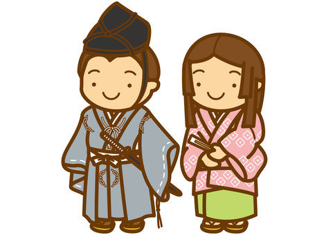 鎌倉人-4c 鎌倉時代,武士,直垂,烏帽子,折烏帽子,袴,着物,草履,足袋,女性のイラスト素材