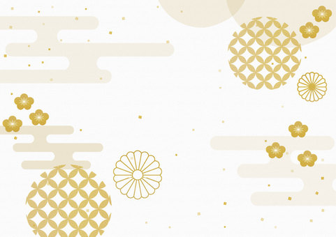 和風の年賀状背景 和風,和紙,背景,金粉,雲,梅の花,菊,和柄,年賀状,台紙のイラスト素材