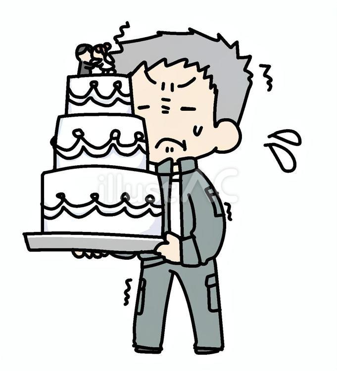 ケーキと我慢するおじいさん おじいさん,ウェディングケーキ,我慢のイラスト素材