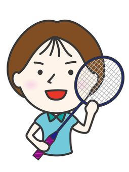 バドミントンラケットを持つ女性 バドミントン,ラケット,ガット,グリップ,スポーツ,運動,健康,女性,イラスト,趣味のイラスト素材