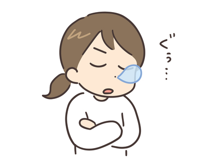 立ったまま寝ている私服の若い女性 女性,寝る,睡眠,居眠り,人物,人,女,主婦,20代,30代のイラスト素材