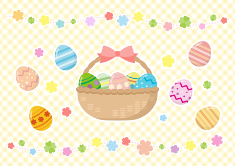 イースターエッグとバスケットと春の花02 イースターエッグとバスケットと春の花02 イースター,春,花,イースターエッグ,バスケット,リボン,行事,イラスト,素材のイラスト素材
