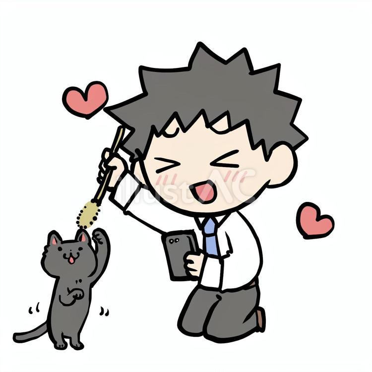 メロメロで猫をじゃらす男性 猫,メロメロ,じゃらすのイラスト素材
