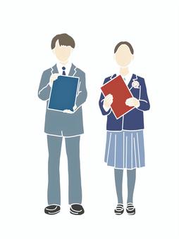 版画風卒業証書を持つ男女の生徒 卒業証書,卒業,春,子供,主線なし,版画風,小学校,６年生,中学校,高校のイラスト素材