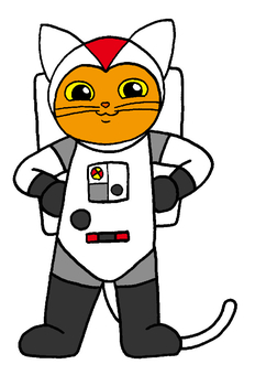 ネコの宇宙飛行士　イラスト 動物,猫,宇宙飛行士,オレンジ色,バイザー,白色,黒色,赤色,宇宙服,背景のイラスト素材