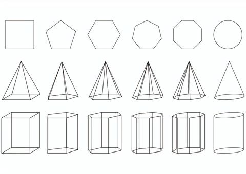 立体図形 1 数学,空間図形,立体図形,立体,図形,正方形,四角,五角形,六角形,七角形のイラスト素材