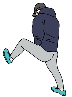 何かを蹴る男性 何かを蹴る男性 男性,背中,蹴る,靴,キャップ,帽子,片足,上げる,おしゃれ,フードのイラスト素材